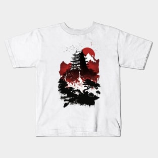 japan old castle - red & black print Kids T-Shirt